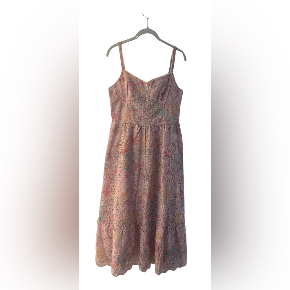 Women’s Pink Eyelet Sundress with Pastel Print, size M